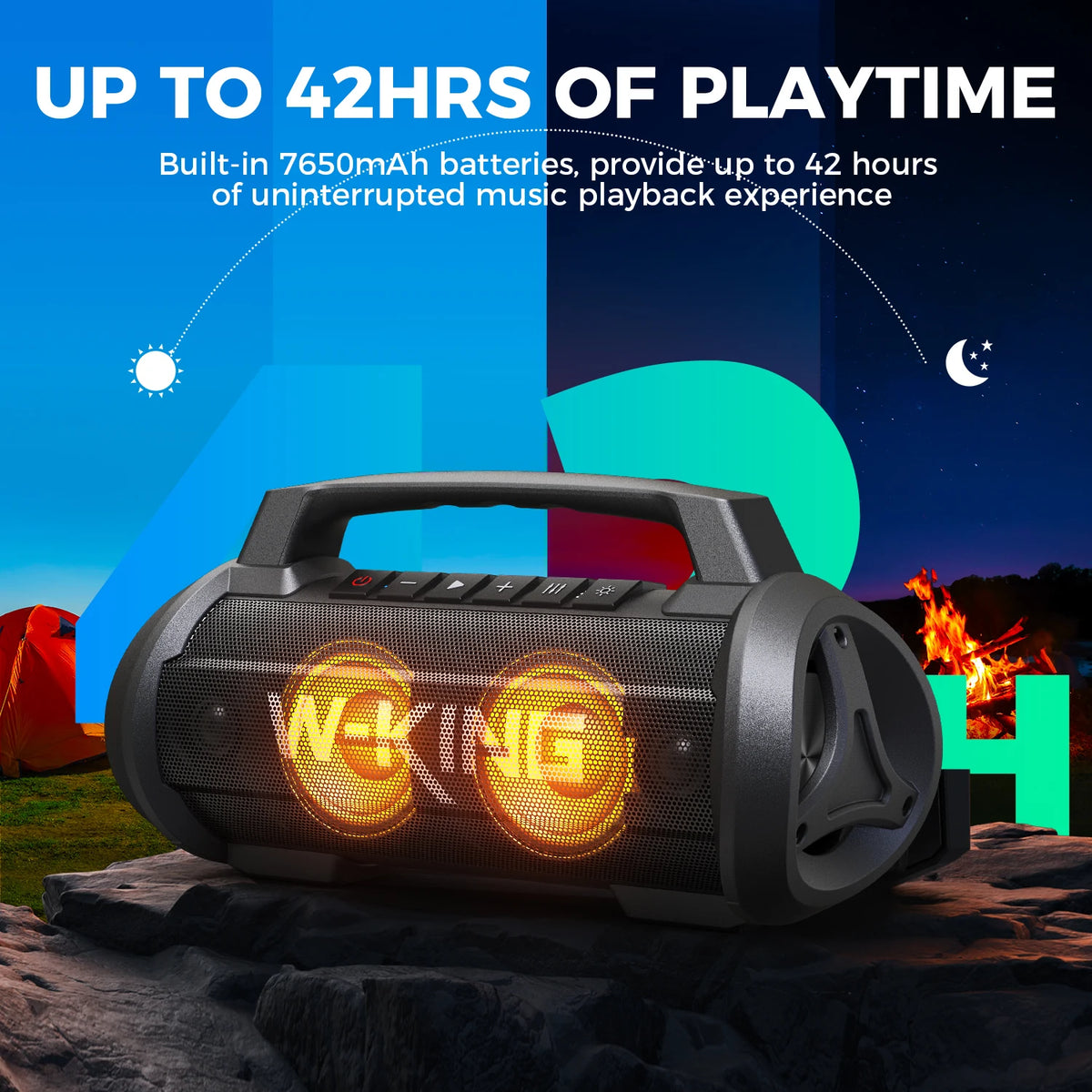 W-King 70W RMS Bluetooth Portable Speaker Waterproof IPX6 Subwoofer