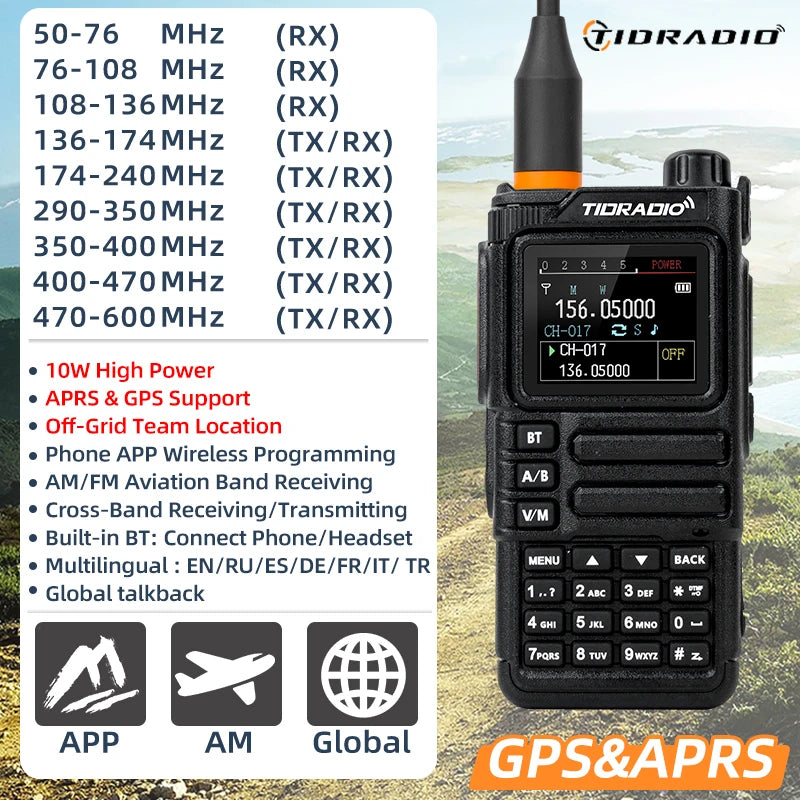 TIDRADIO H9 10W GPS APRS Radio USB C Rechargeable