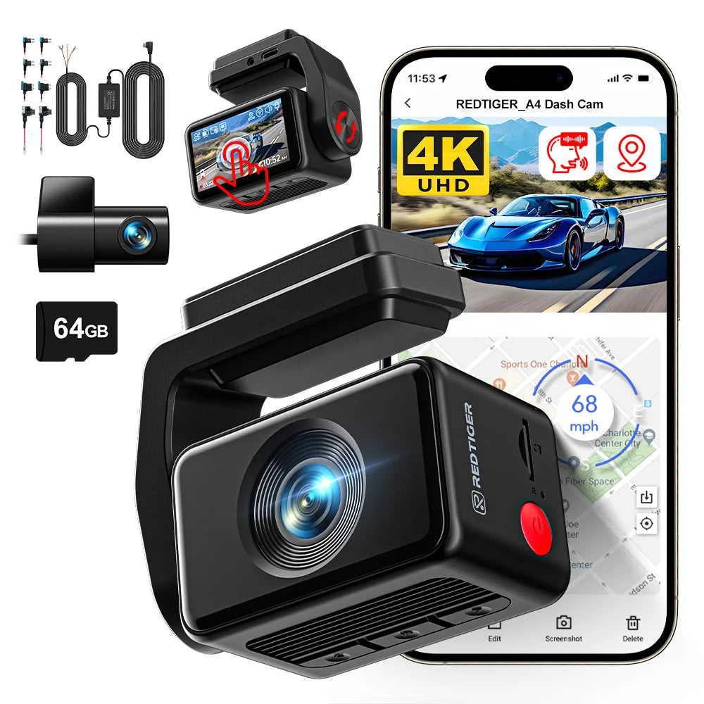 Redtiger A4 Dash Cam Front and Rear 4K Drive Recorder