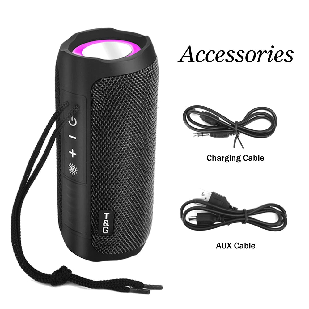 TG227 Outdoor Speaker Waterproof Wireless Bass Subwoof Loudspeaker Box Support TF Card FM Radio Aux Input With LED Light