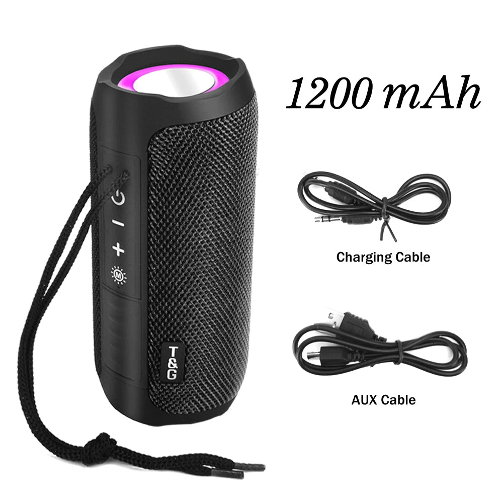 TG227 Outdoor Speaker Waterproof Wireless Bass Subwoof Loudspeaker Box Support TF Card FM Radio Aux Input With LED Light