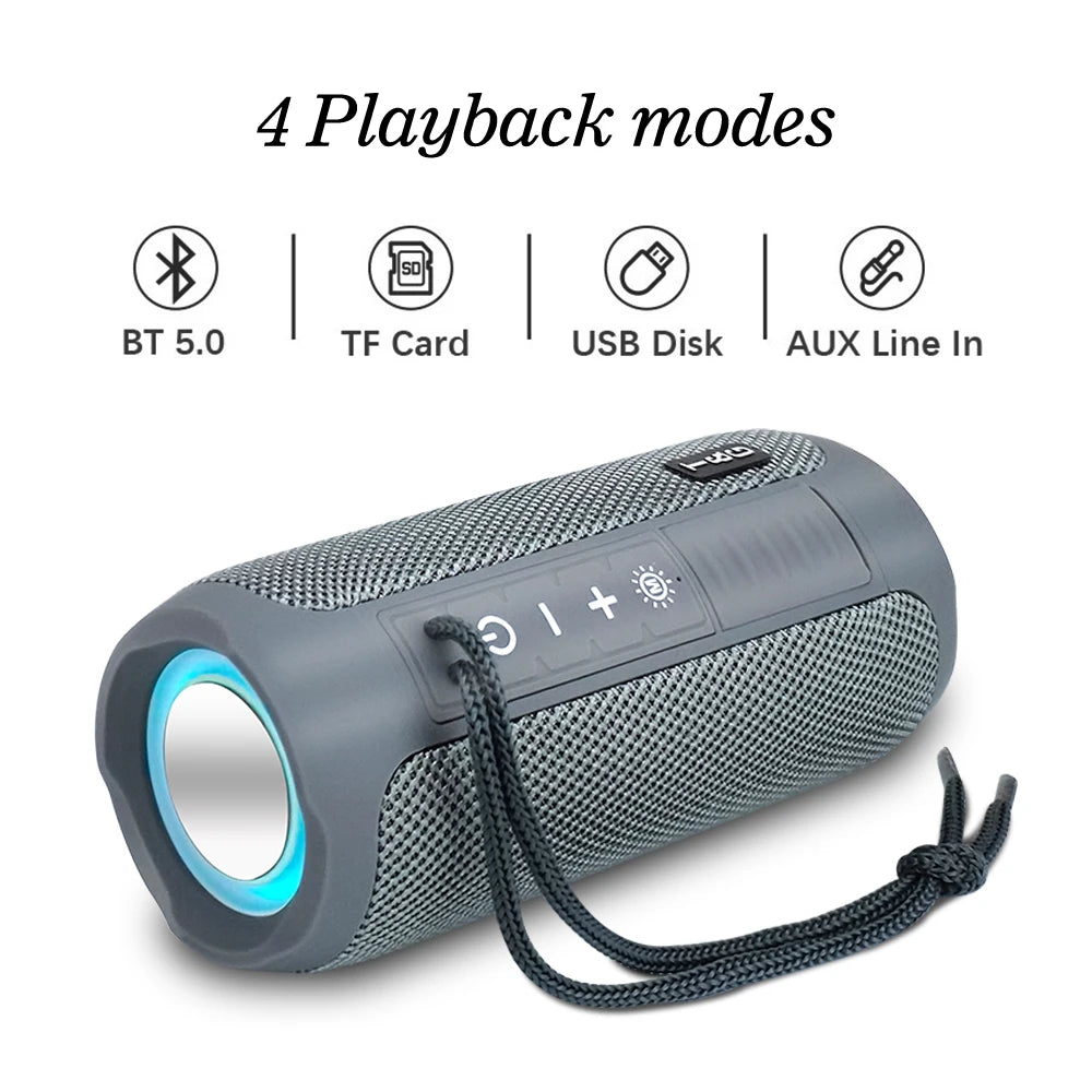 TG227 Outdoor Speaker Waterproof Wireless Bass Subwoof Loudspeaker Box Support TF Card FM Radio Aux Input With LED Light