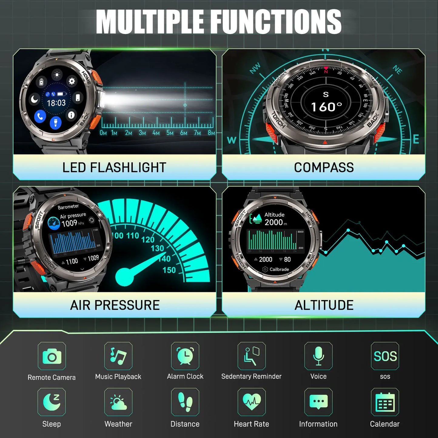 EIGIIS KE5 Smart Watch 3ATM Waterproof With Compass Altitude Barometer