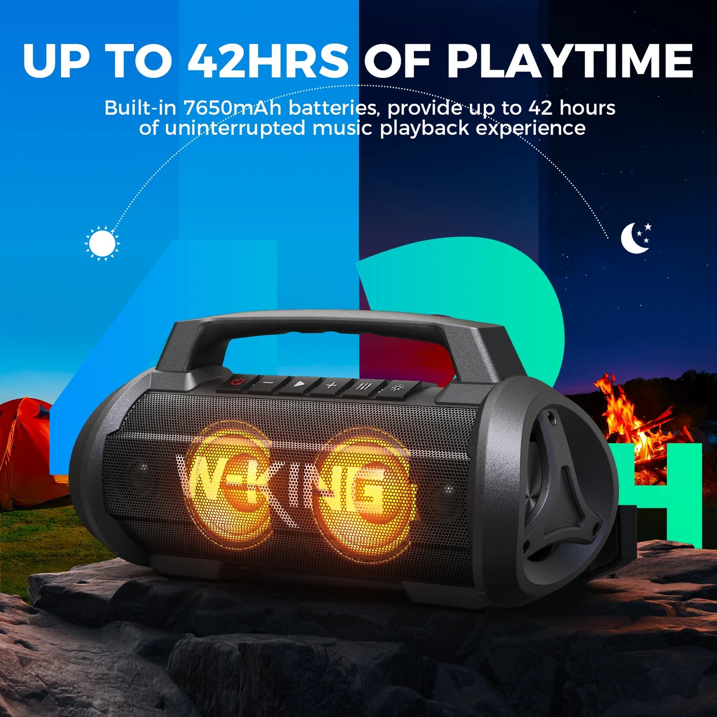 W-King 70W RMS Bluetooth Portable Speaker Subwoofer Bass Boost