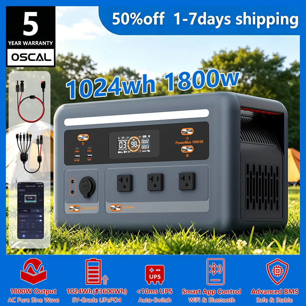 OSCAL PowerMax 1800 Portable Power Station 1024Wh LiFePO4 UPS App Control