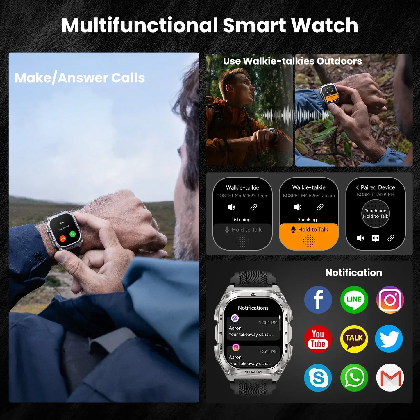 KOSPET Tank M4 Smartwatch 6 Satellite GPS And Offline Maps