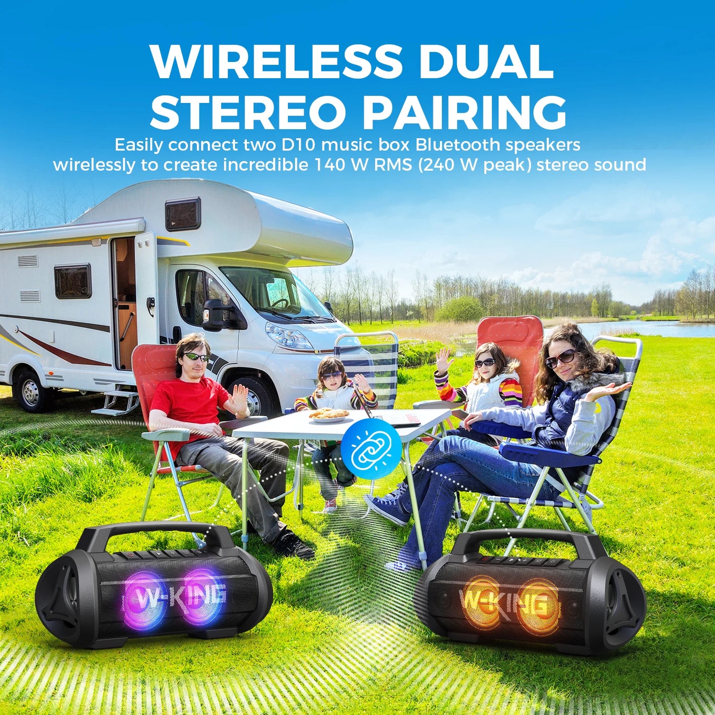 W-King 70W RMS Bluetooth Portable Speaker Subwoofer Bass Boost