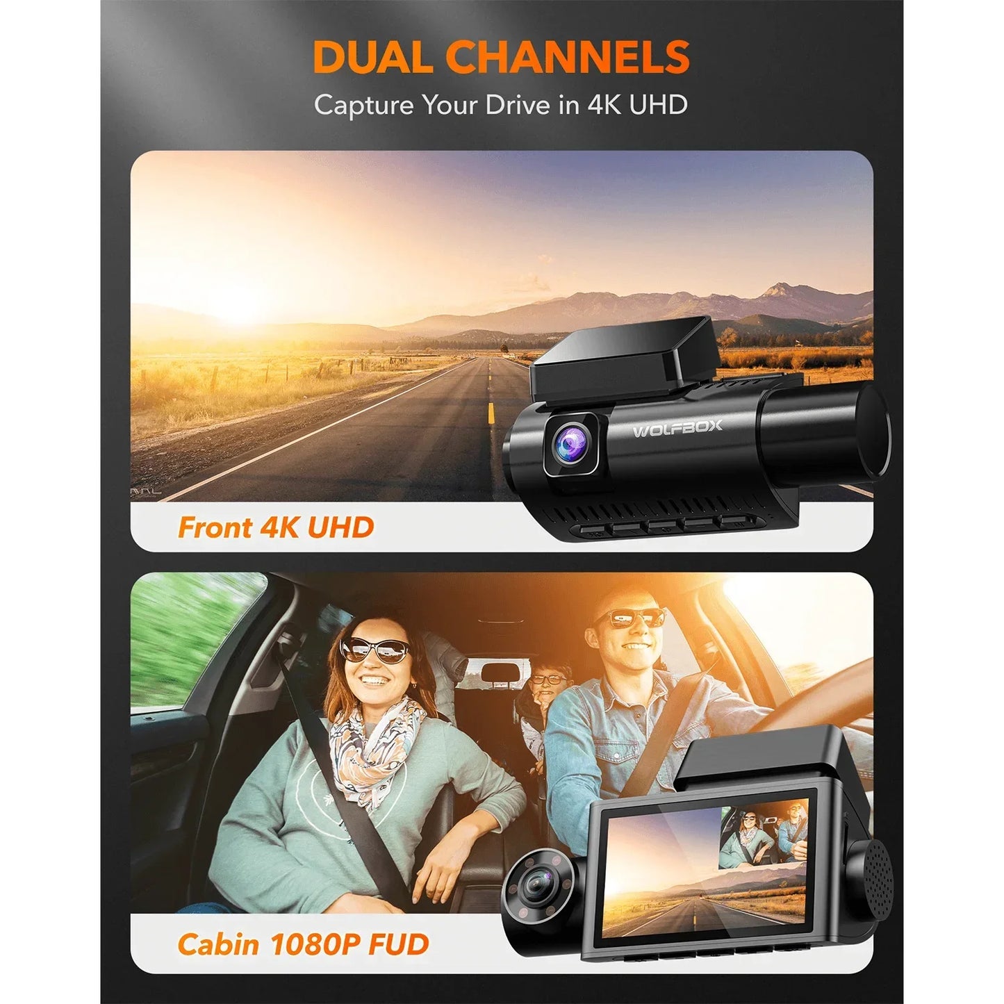 WOLFBOX I07 DashCam 3Channel FrontRear 4K GPS WiFi