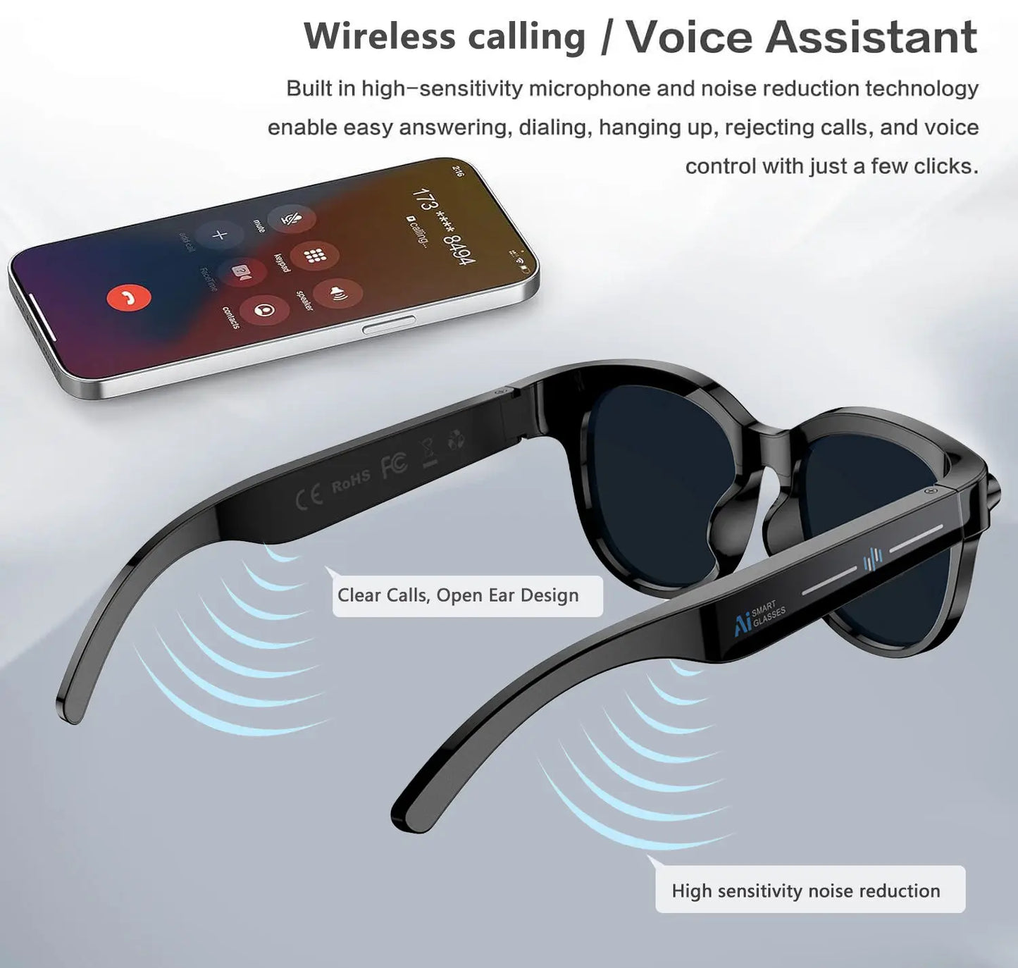 Smart Photochromic Glasses Bluetooth 5.3 AI Translator and Assistant