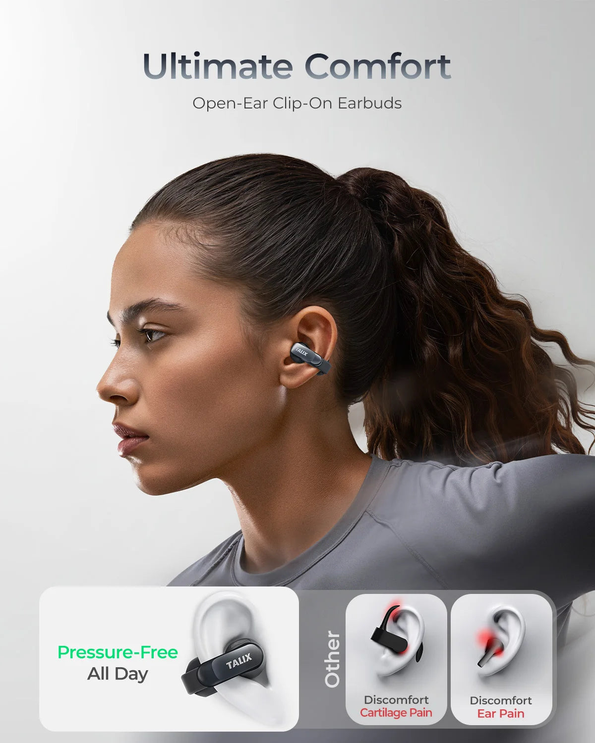 TALIX AuraHalo G1 Open Ear Clip On Earbuds Bluetooth 5.3 ANC