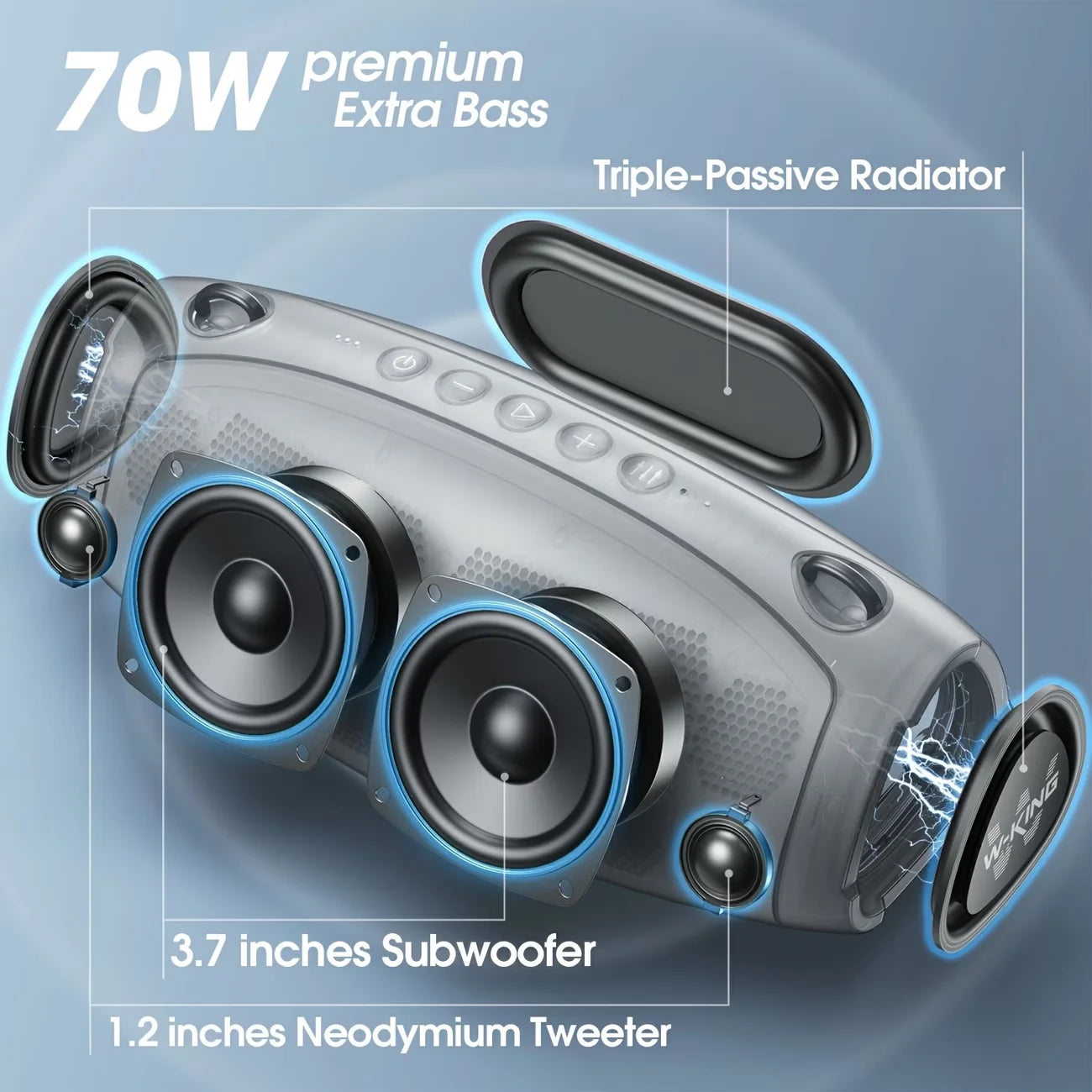 W-King 120W Max Wireless Boombox Bluetooth Speaker IPX6 Waterproof
