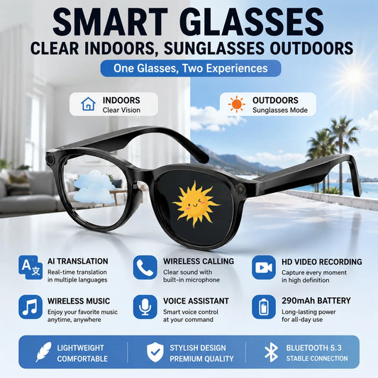 Smart Photochromic Glasses Bluetooth 5.3 AI Translator and Assistant