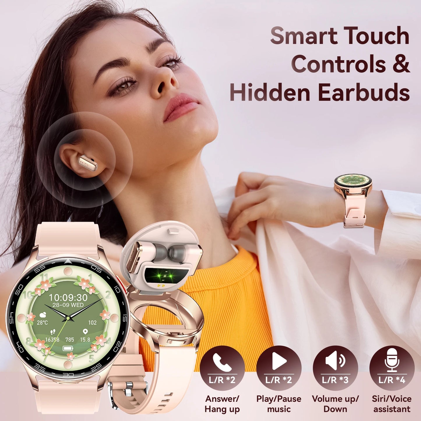 EIGIIIS Smartwatch With Earbuds Bluetooth Fitness Tracker Heart Rate SpO2