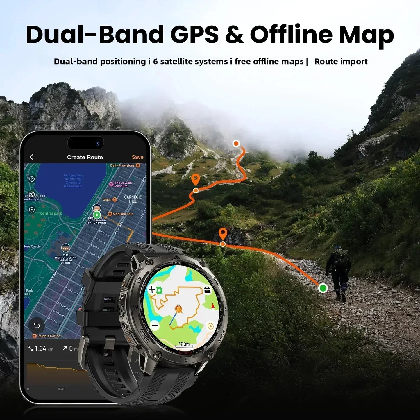 KOSPET Tank T4 Smart Watch for Men GPS Offline Maps