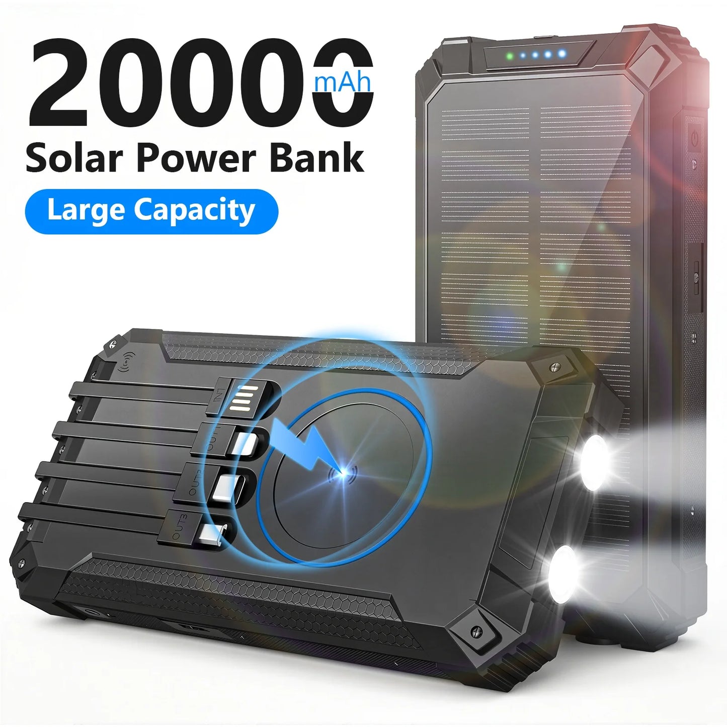 Portable Solar Power Bank With Wireless Charging 18W