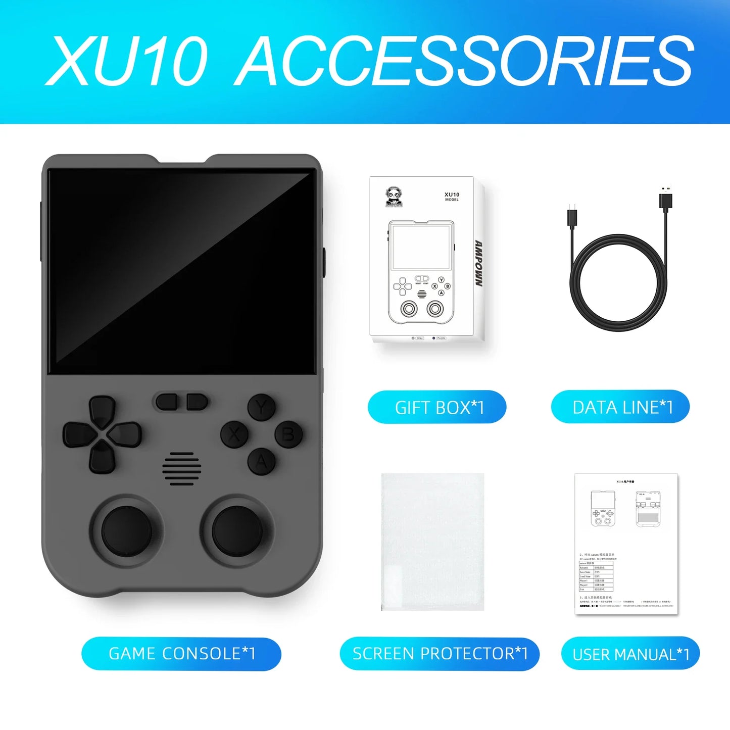 Ampown XU10 Handheld Console With Retro Games Linux