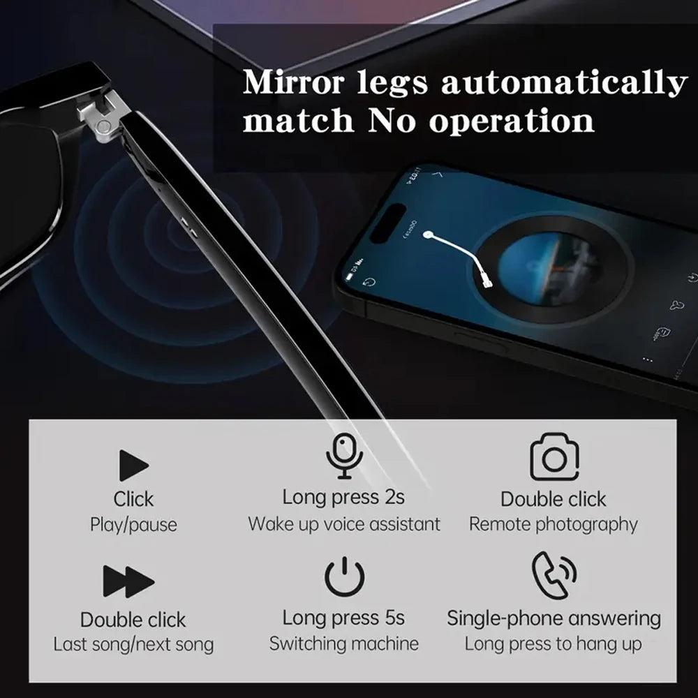 SENBONO Smart Glasses With Sunglasses Open Ear Headset For Hands Free Calling