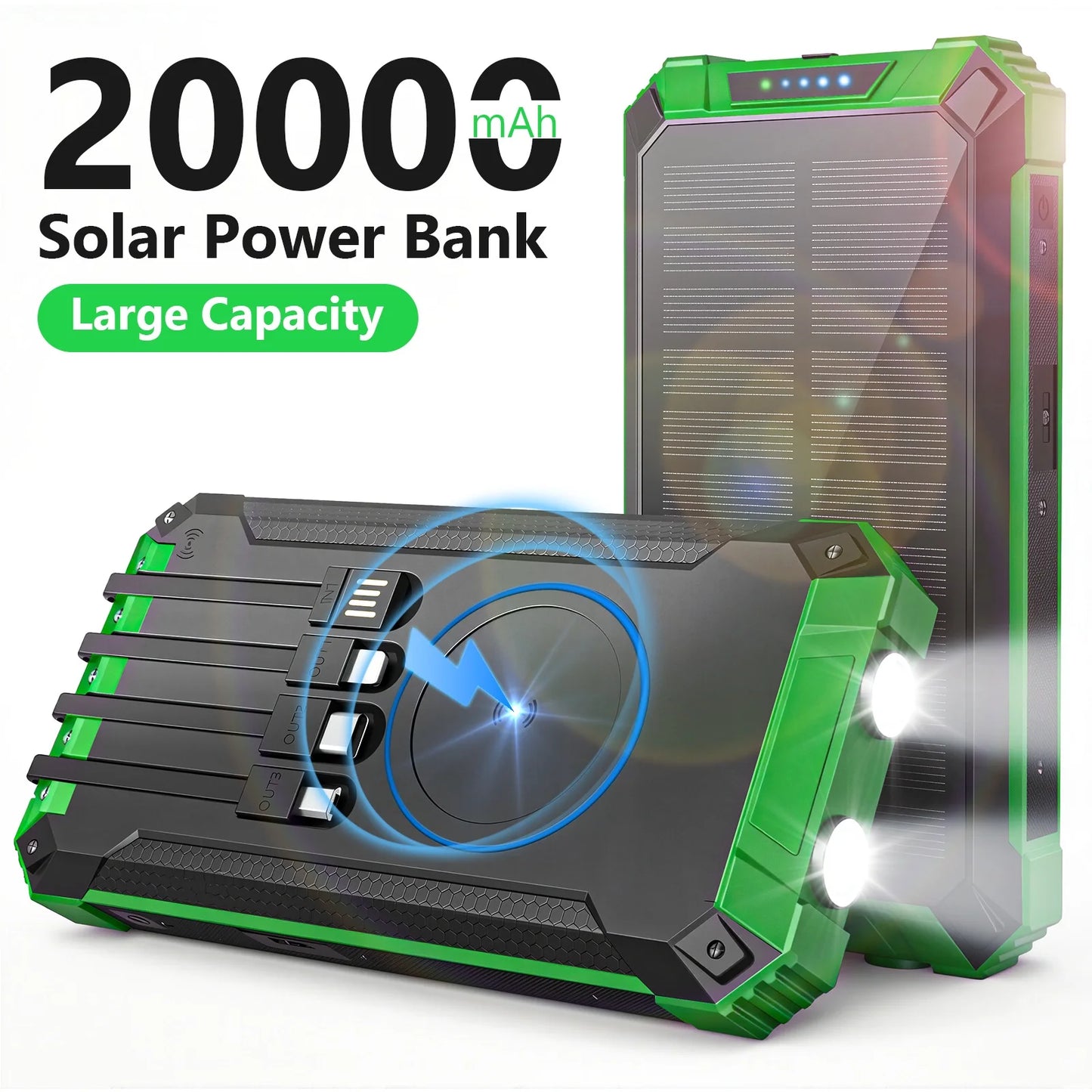 Portable Solar Power Bank With Wireless Charging 18W