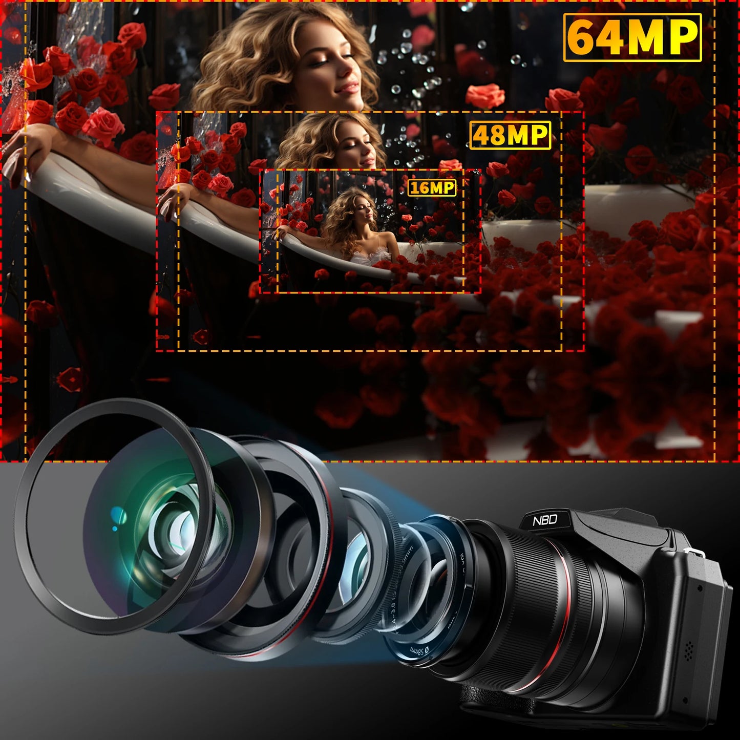 NBD 64MP 5K Digital Camera With 16X Optical Zoom WiFi
