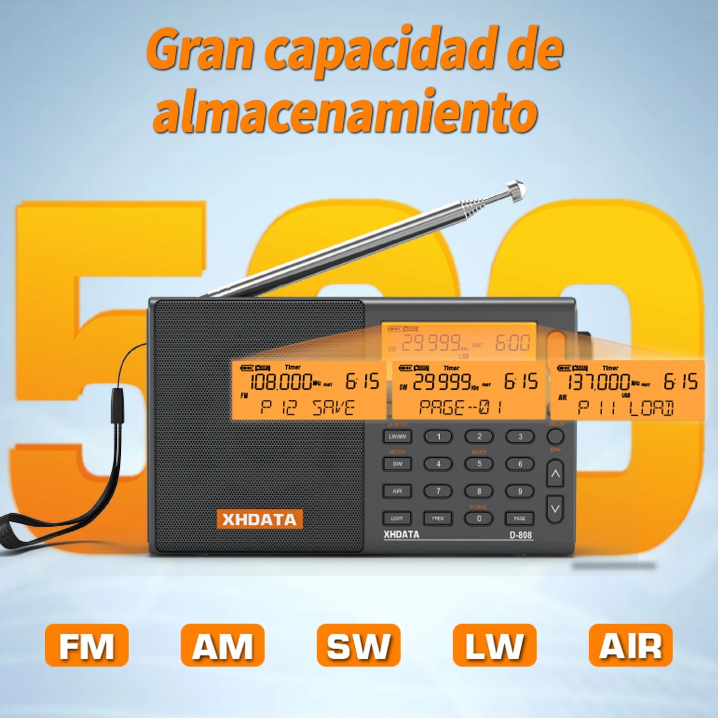 XHDATA D808 Portable Multiband Radio Receiver With SSB