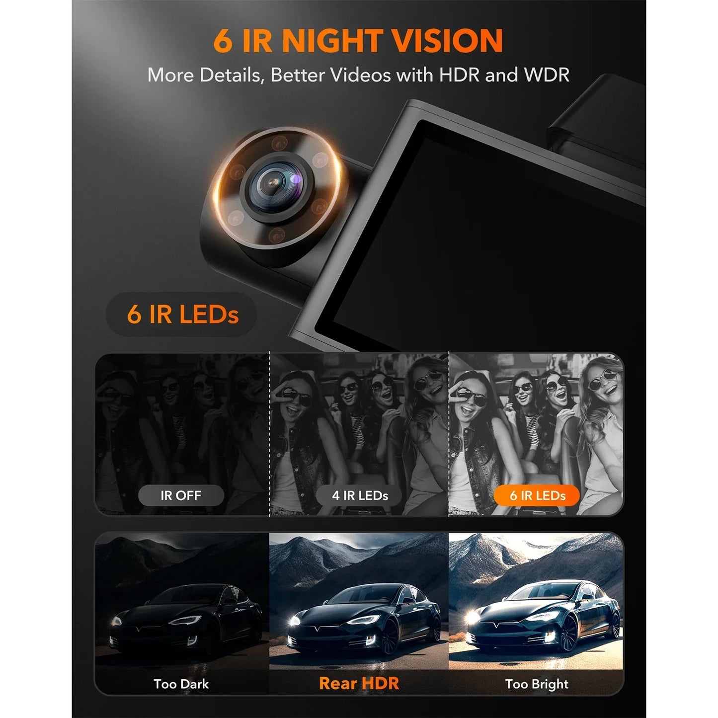 WOLFBOX I07 DashCam 3Channel FrontRear 4K GPS WiFi