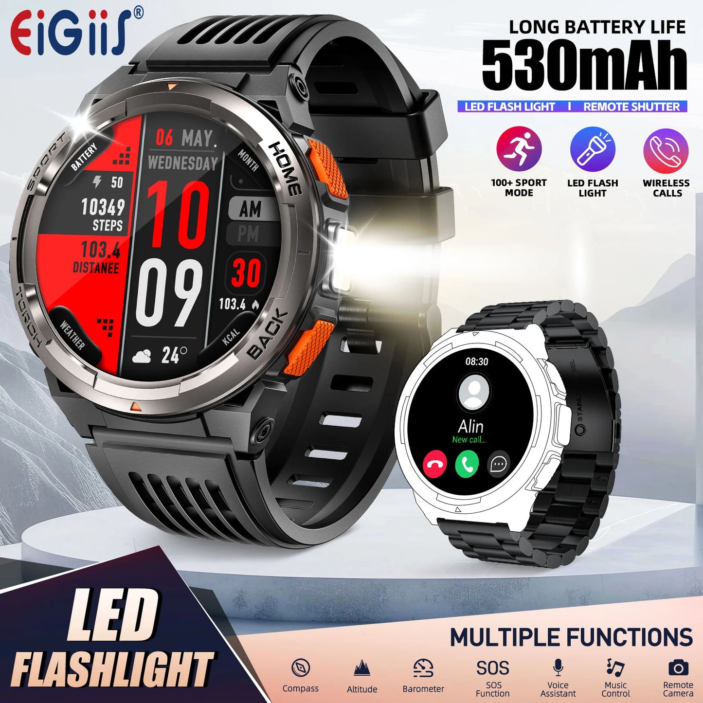 EIGIIS KE5 Smart Watch 3ATM Waterproof With Compass Altitude Barometer