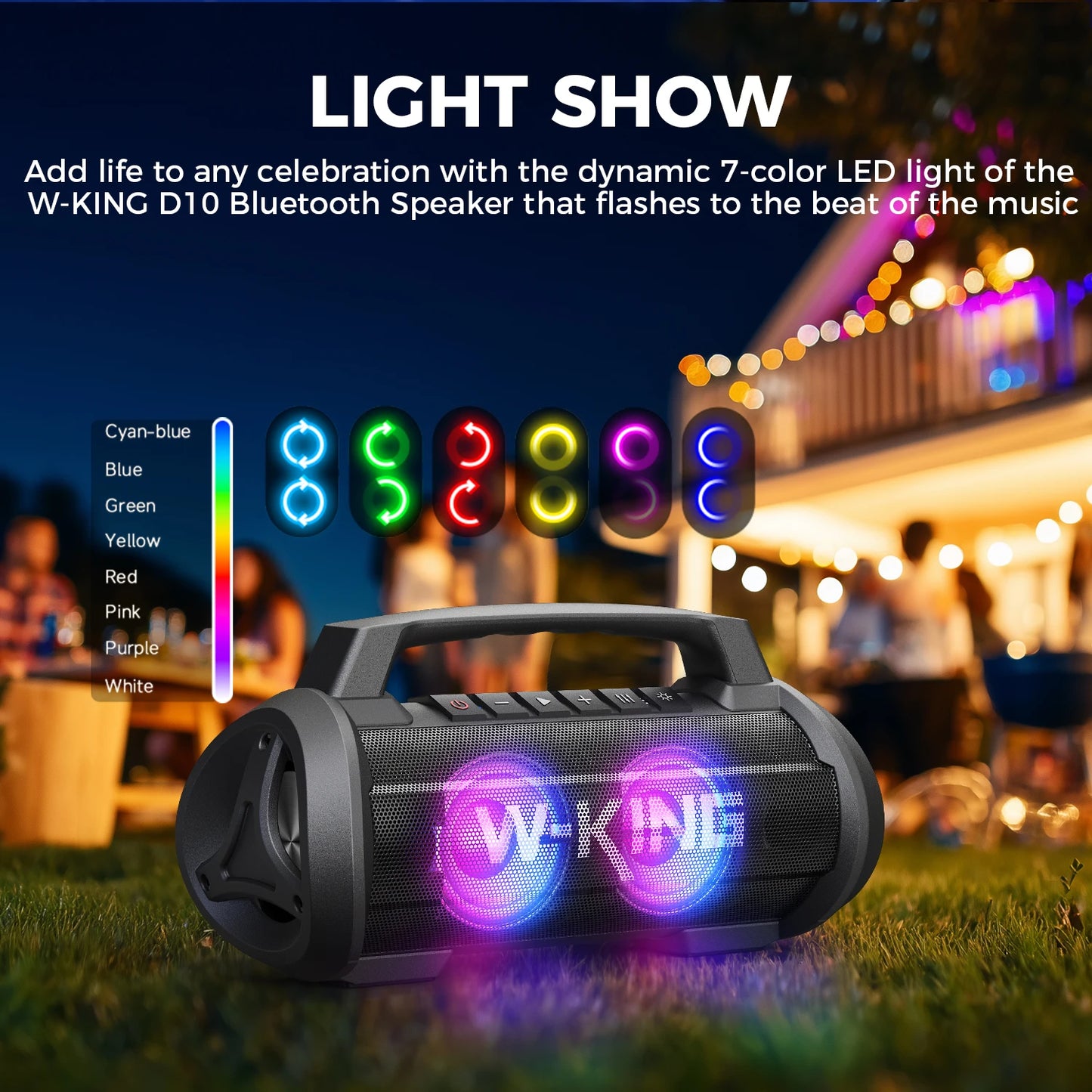 W-King 70W RMS Bluetooth Portable Speaker Subwoofer Bass Boost