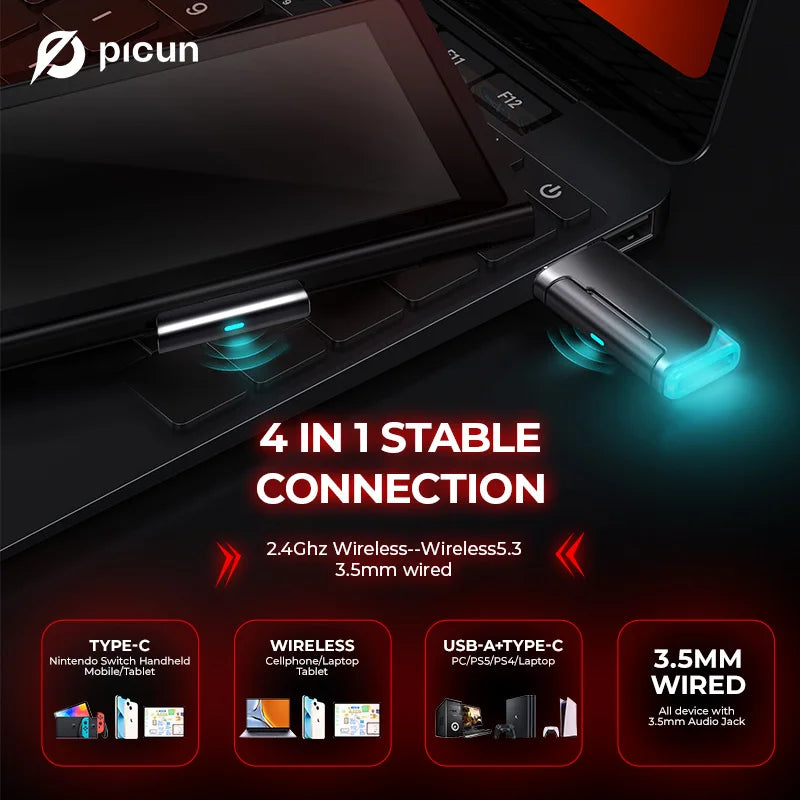 Picun G2 Wireless Gaming Headset 2.4G Low Latency 7.1 Surround