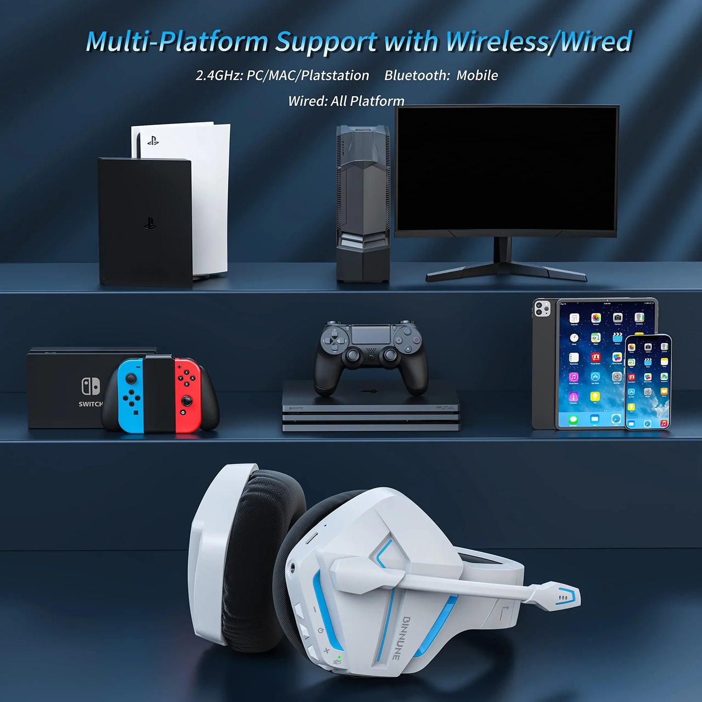 BINNUNE BW01 Wireless Gaming Headset With Mic For PC