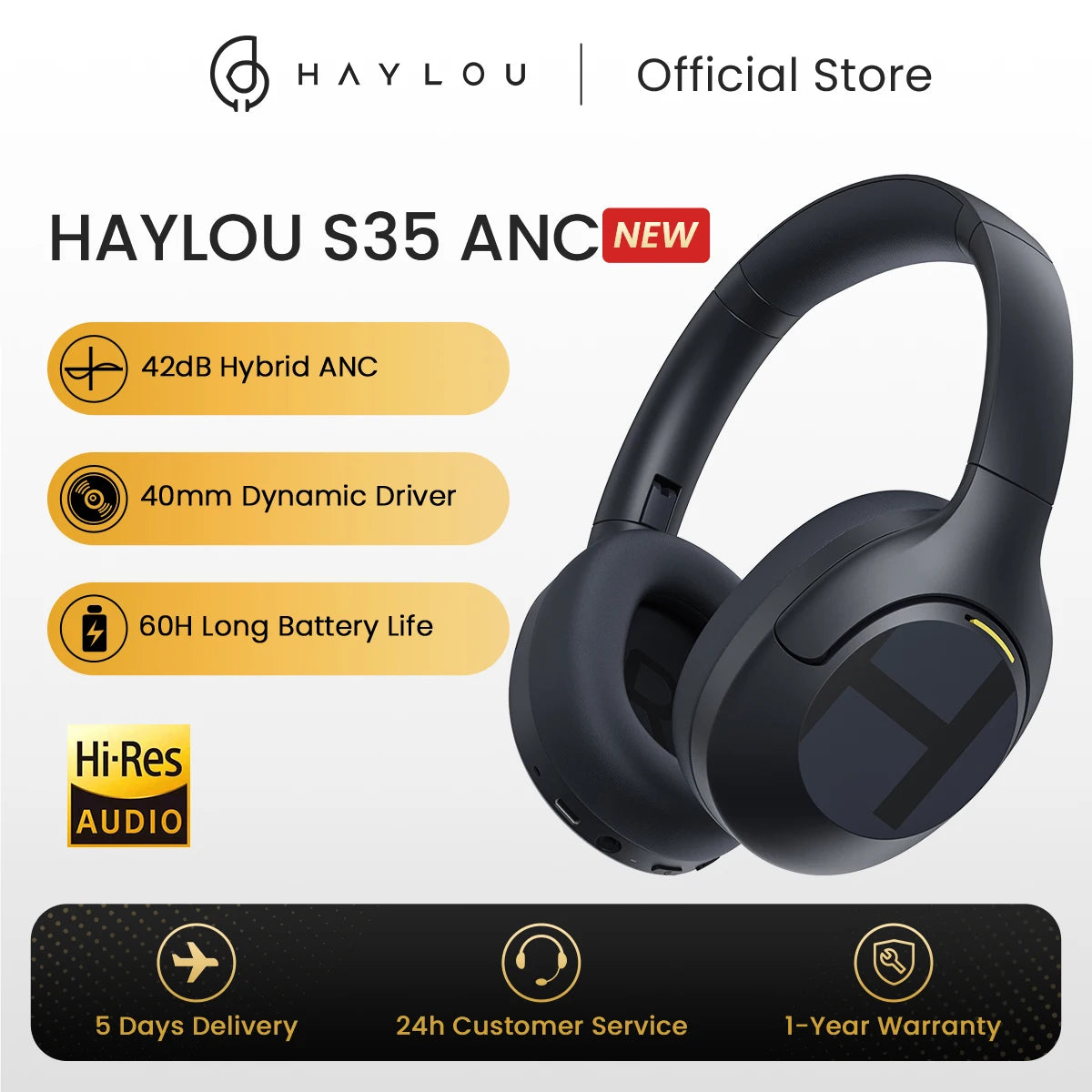 Haylou S35 ANC Wireless Bluetooth Headphones With Active Noise Cancellation