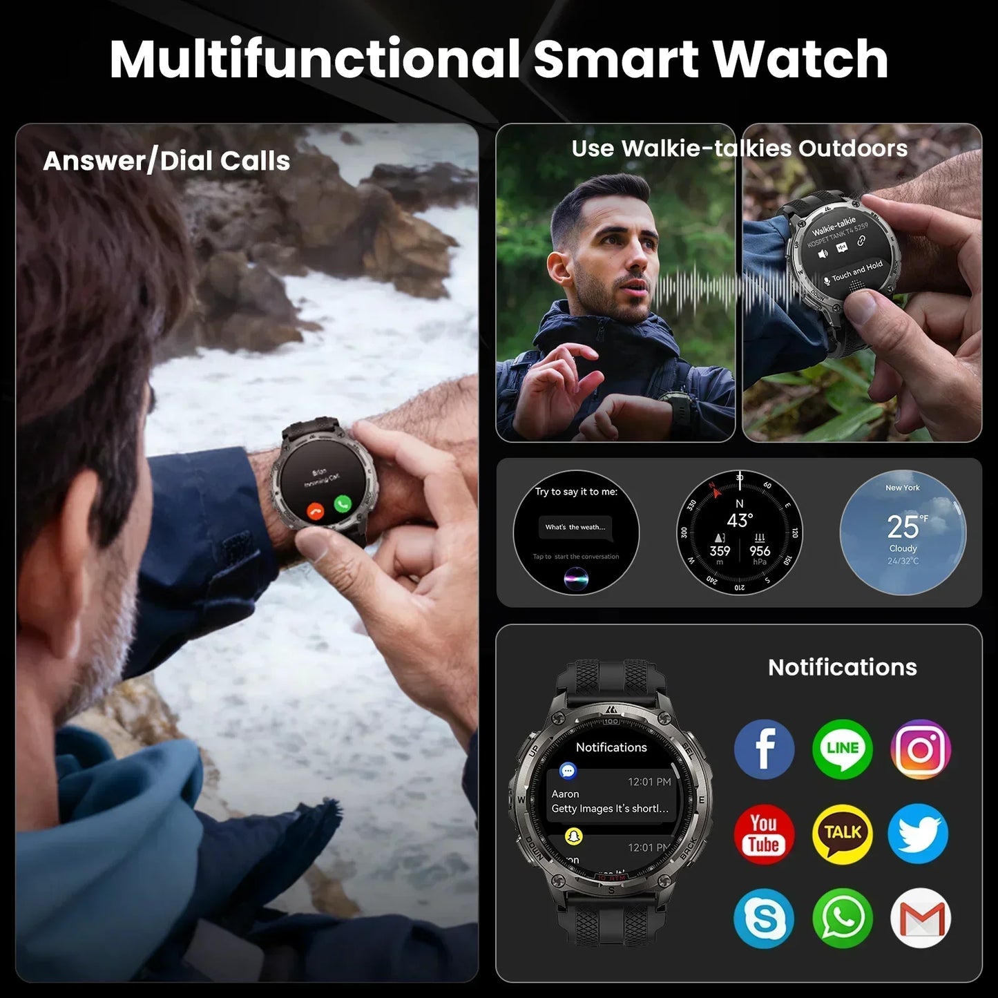 KOSPET Tank T4 Smart Watch for Men GPS Offline Maps