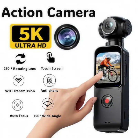 5K HD Handheld Action Camera With 270 Degree Lens Autofocus Touchscreen