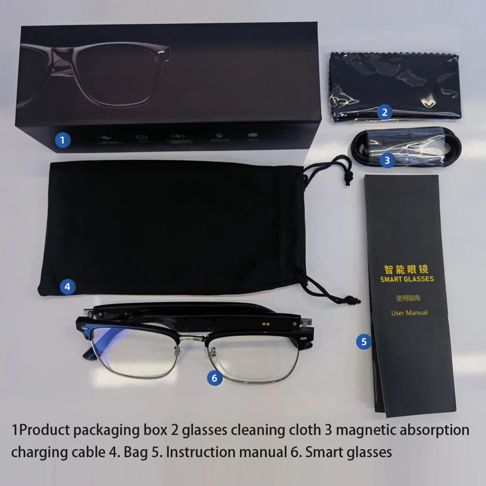Smart Glasses AI Voice Assistant Outdoor Sport Glasses with Camera Remote Shooting Open Ear Sound Mic & Speakers for Men & Woman
