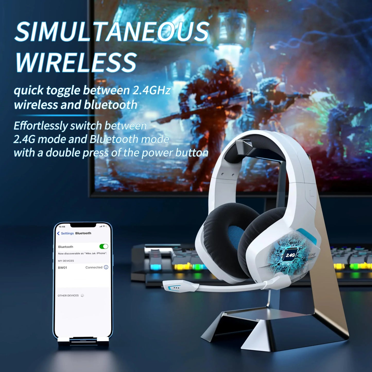 BINNUNE BW01 Wireless Gaming Headset With Mic For PC
