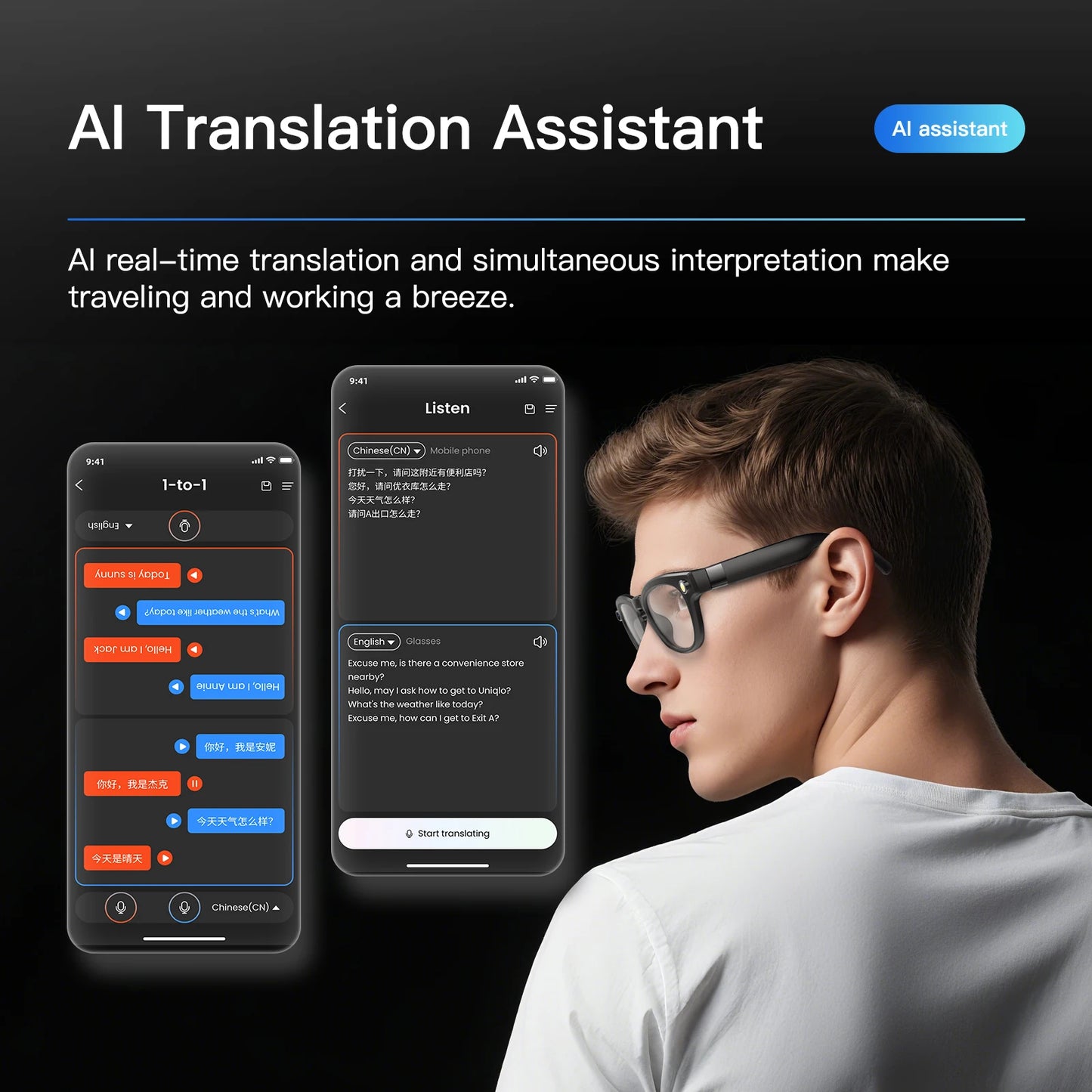 EIGIIS AI Smart Glasses With Bluetooth Call And Translate
