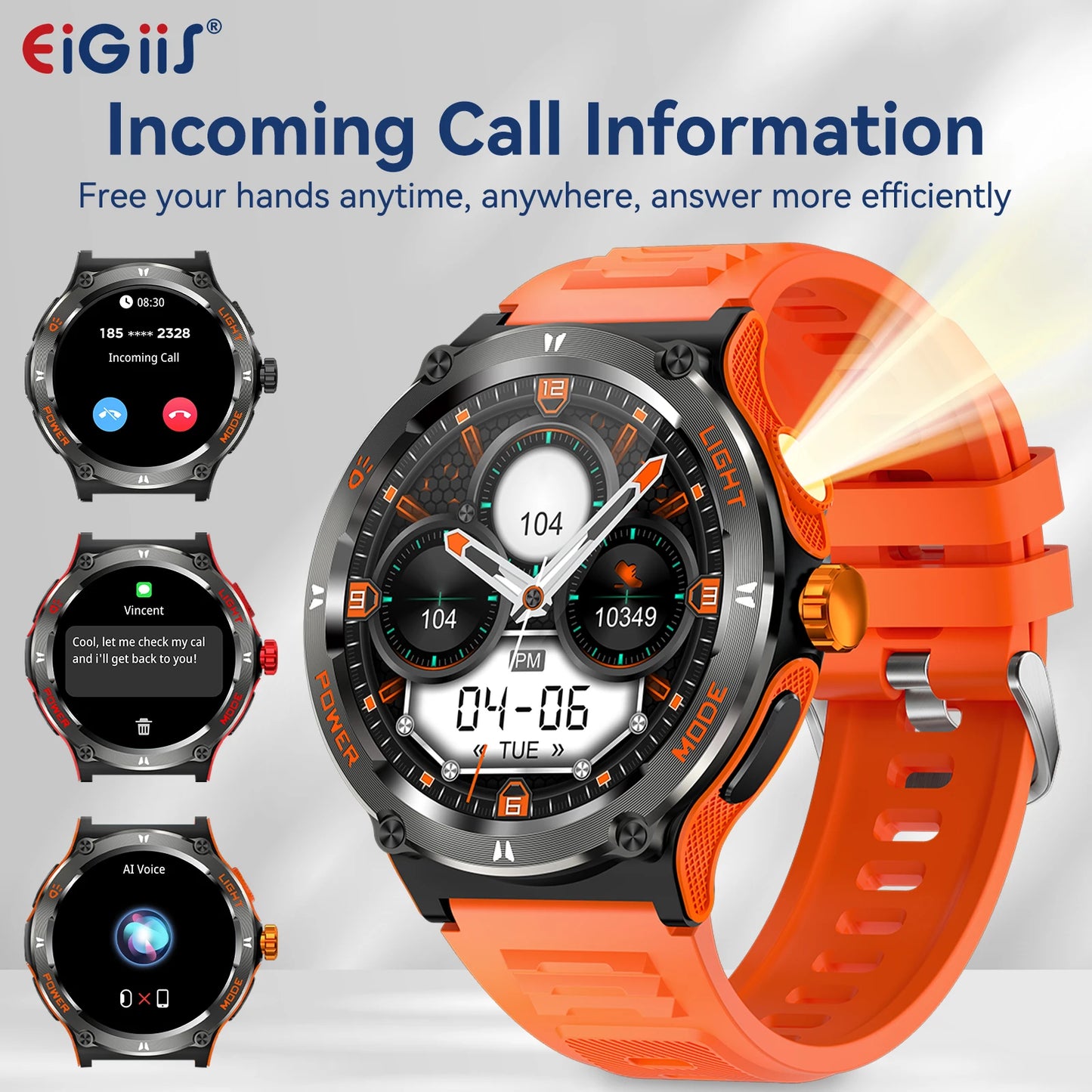 EIGIIS Smart Watch 3ATM Waterproof Compass Heart Rate Bluetooth