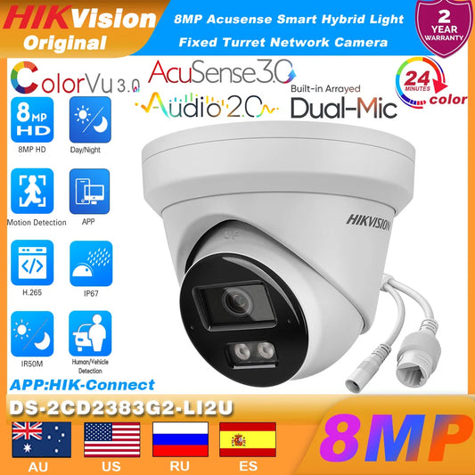 Hikvision 4K 8MP PoE AcuSense Turret IP Camera Surveillance