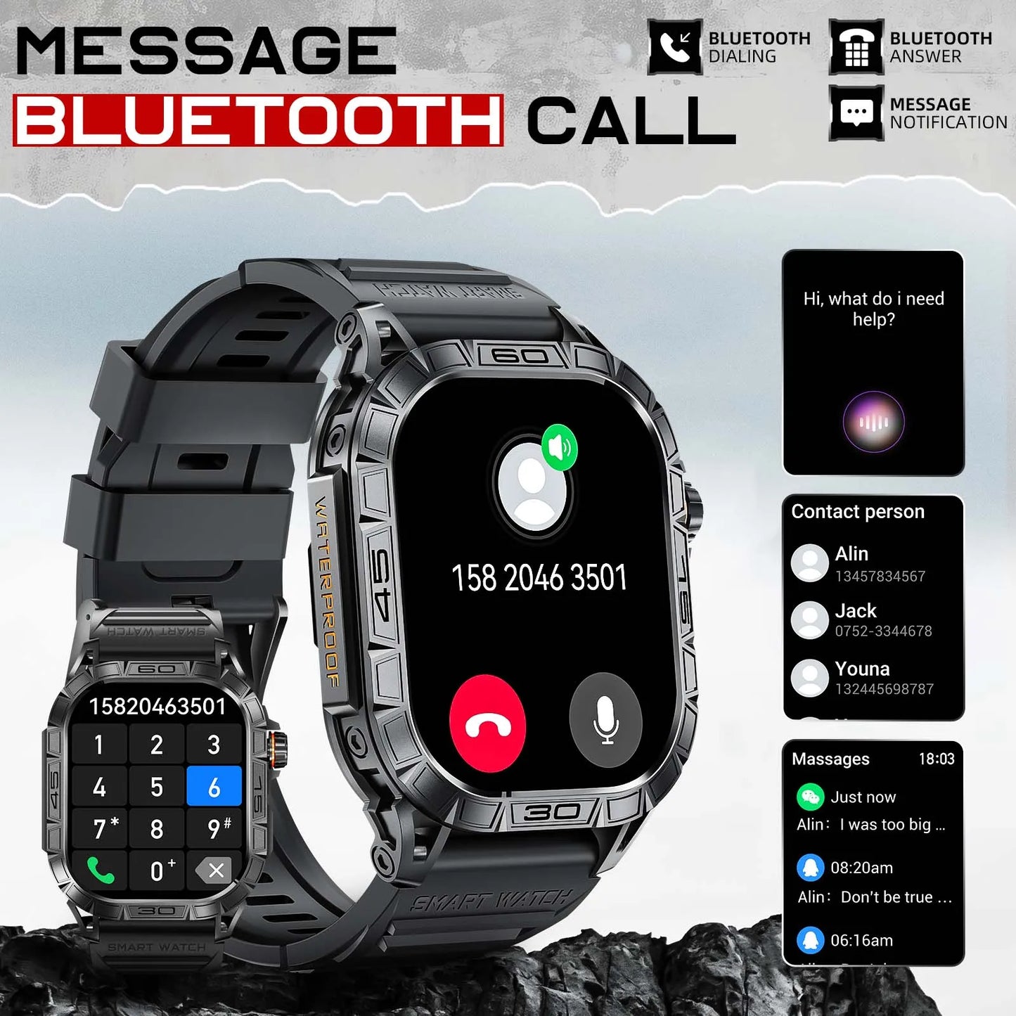 LaNikar K63 Smart Watch IP68 Waterproof Bluetooth Heart Rate BP
