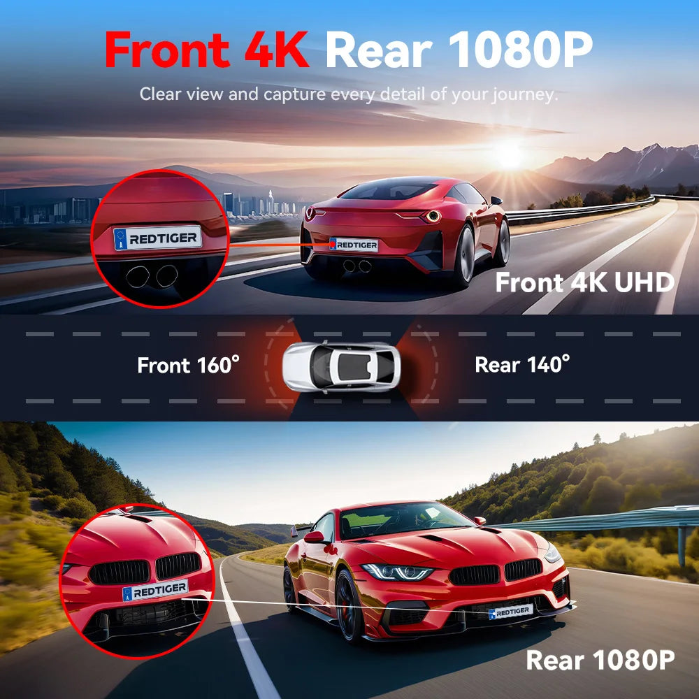 Redtiger A4 Dash Cam Front and Rear 4K Drive Recorder