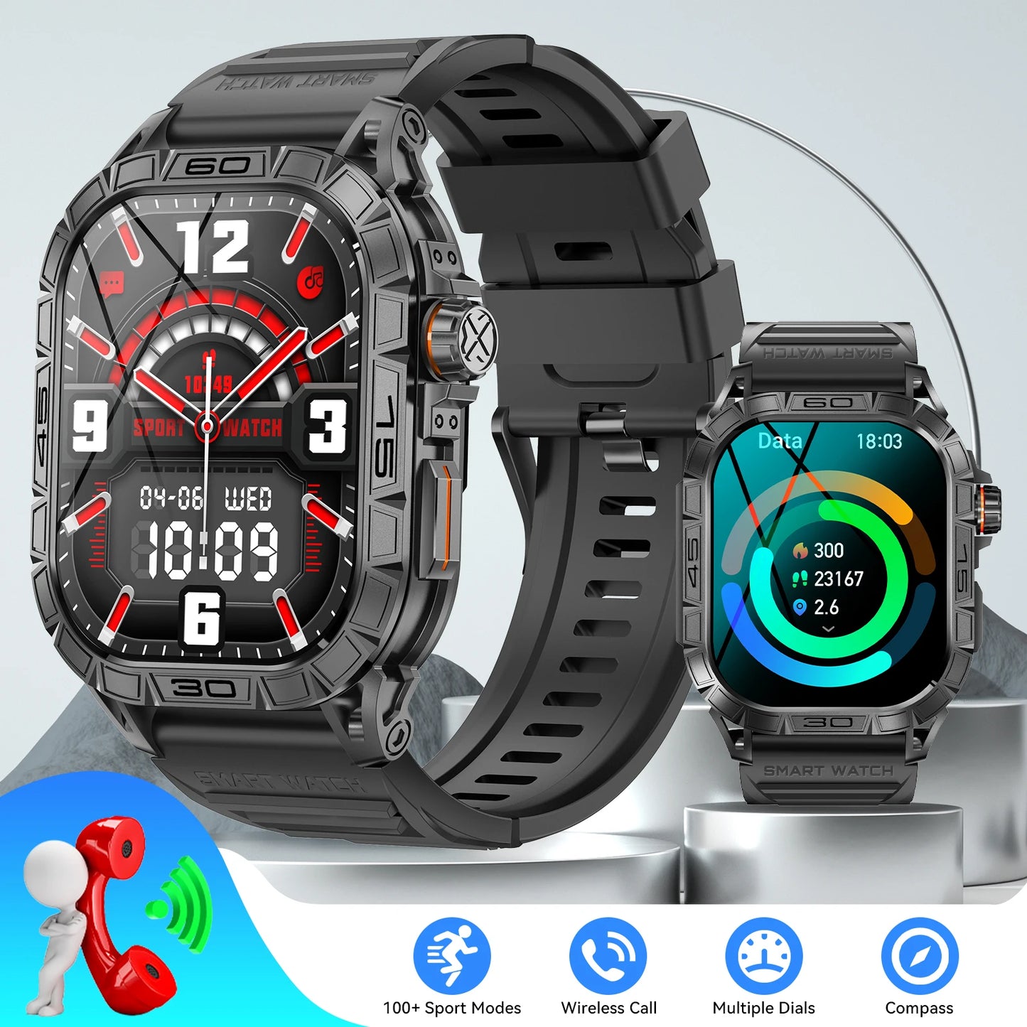 LaNikar K63 Smart Watch IP68 Waterproof Bluetooth Heart Rate BP