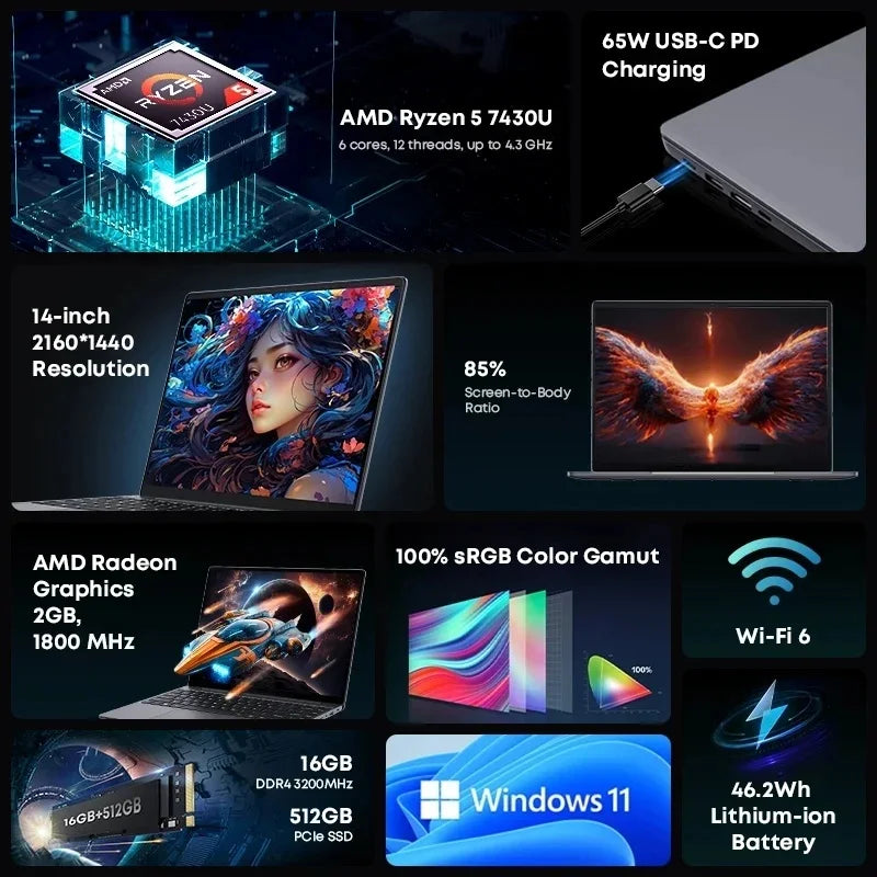 Chuwi CoreBook X AMD Ryzen 5 Laptop 16GB RAM 512GB