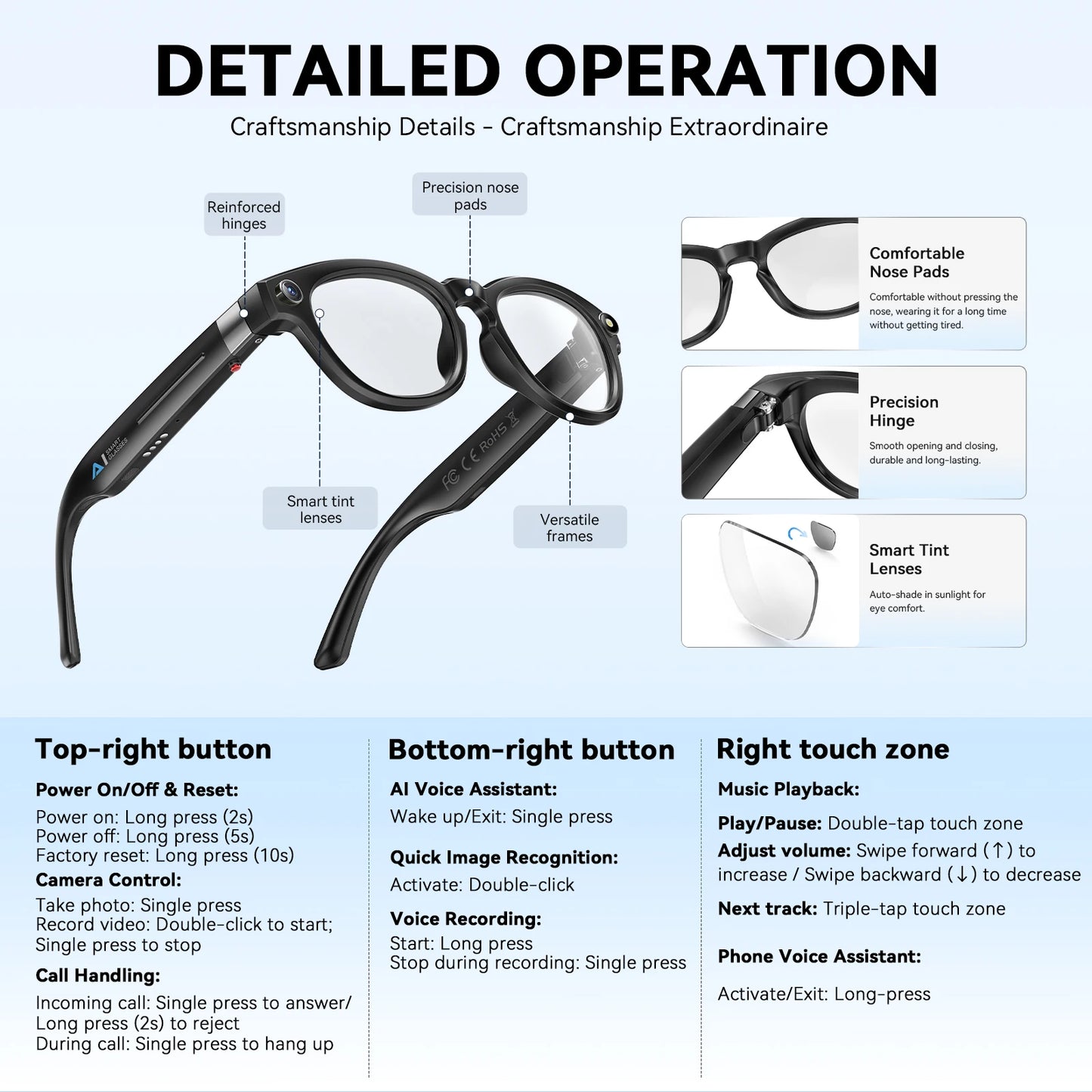 EIGIIS AI Smart Glasses With Bluetooth Call And Translate
