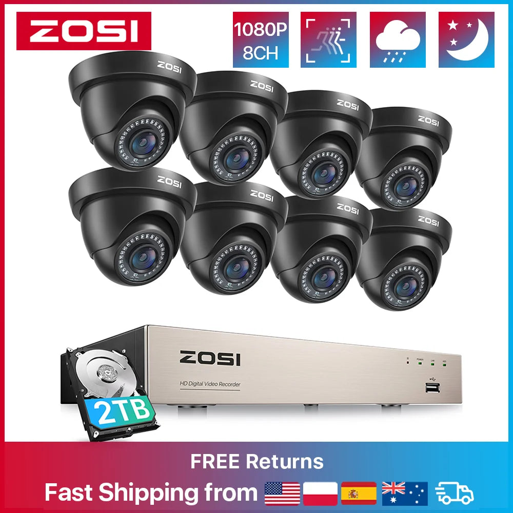 ZOSI 8 Channel 1080P Surveillance System With H265 Plus Cameras
