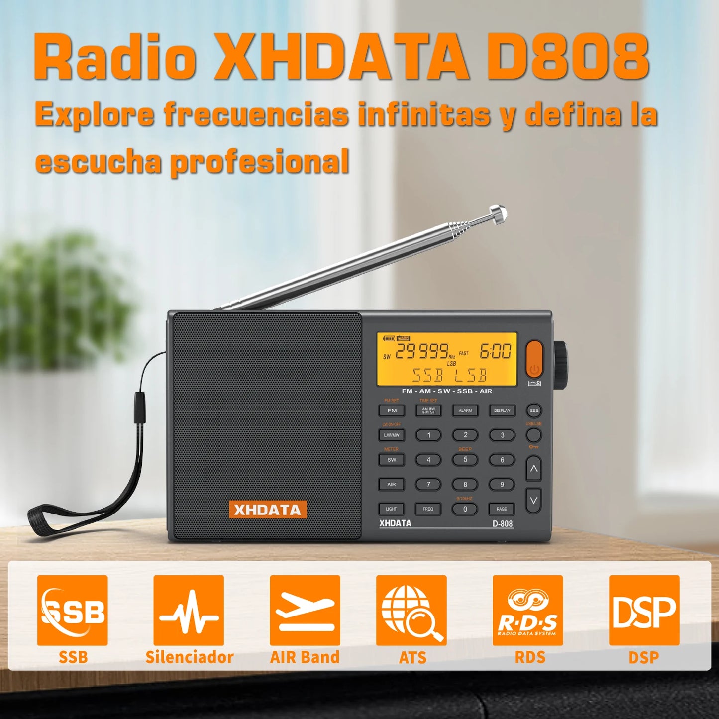 XHDATA D808 Portable Multiband Radio Receiver With SSB