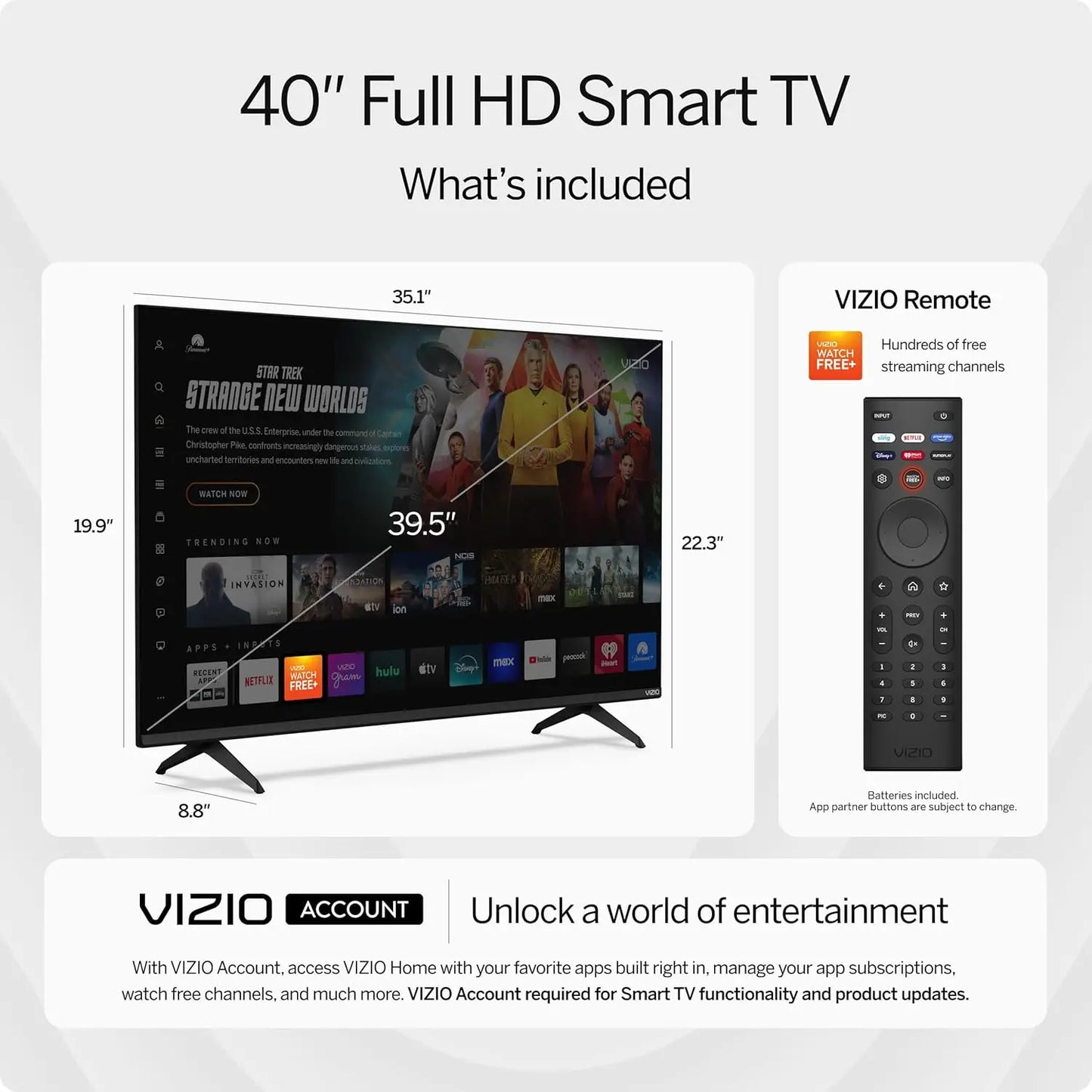 VIZIO Full HD Smart Television Google Cast DTS Virtual X