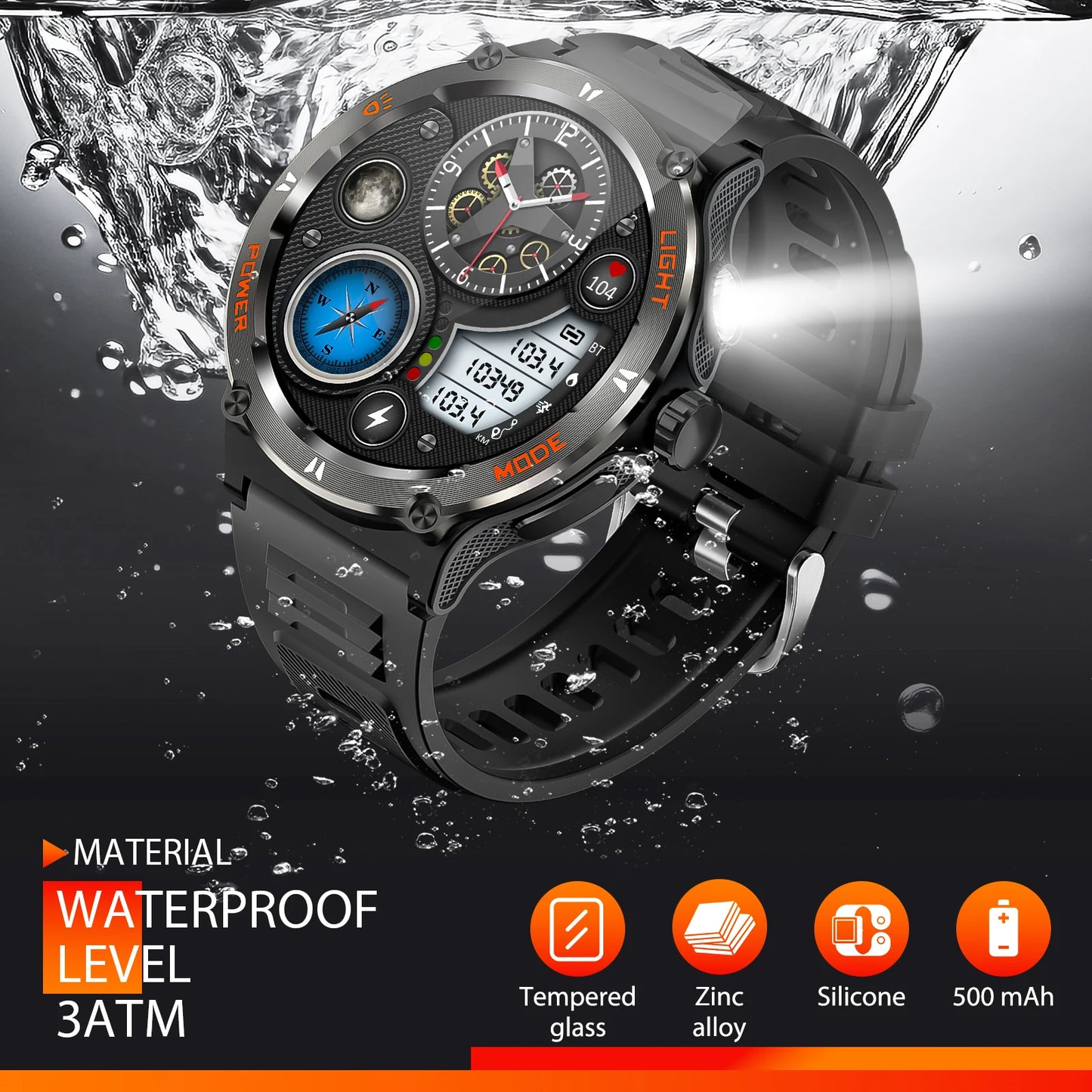 EIGIIS Smart Watch 3ATM Waterproof Compass Heart Rate Bluetooth
