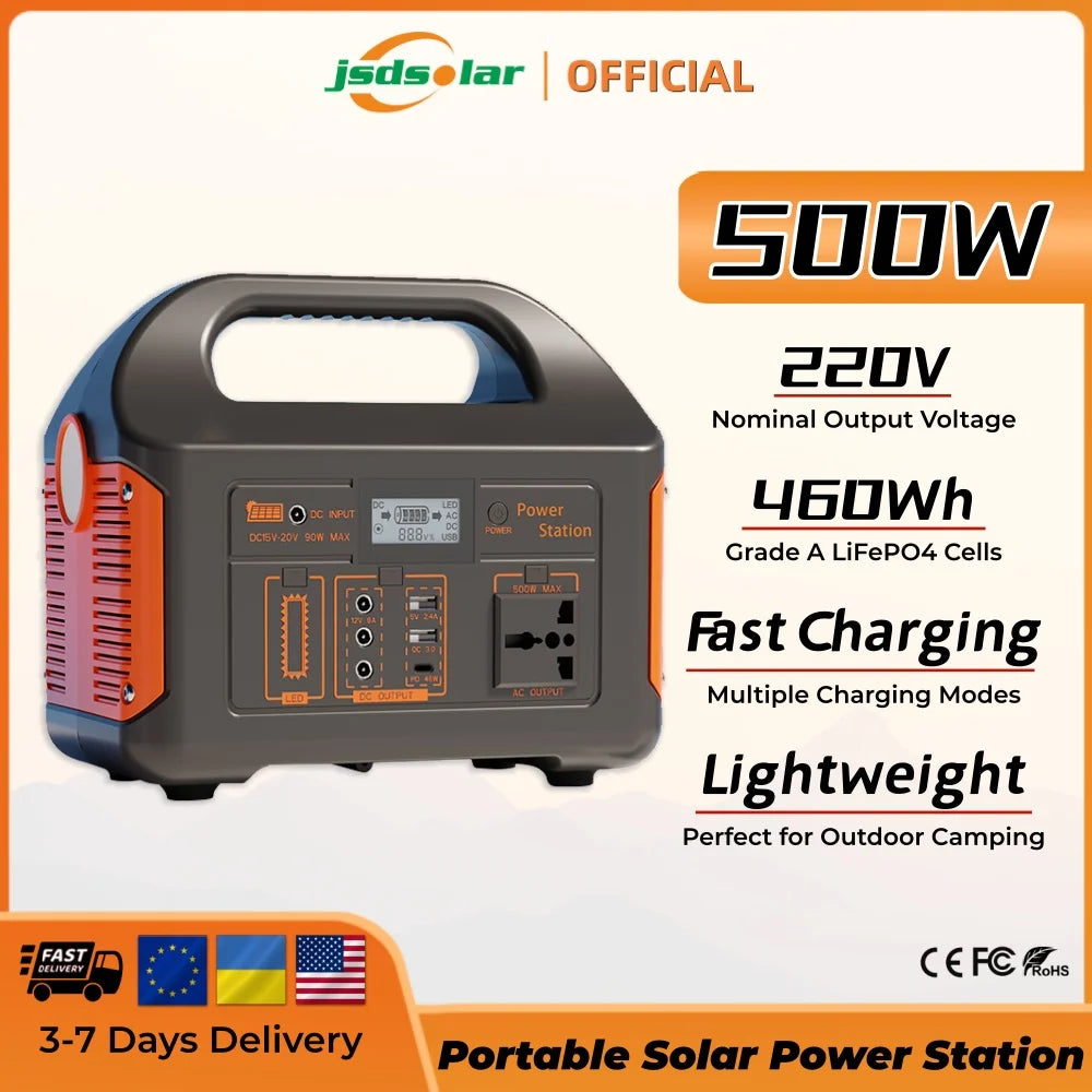 Jsdsolar Portable Solar Power Station Generator 300W 500W LiFePO4 Battery
