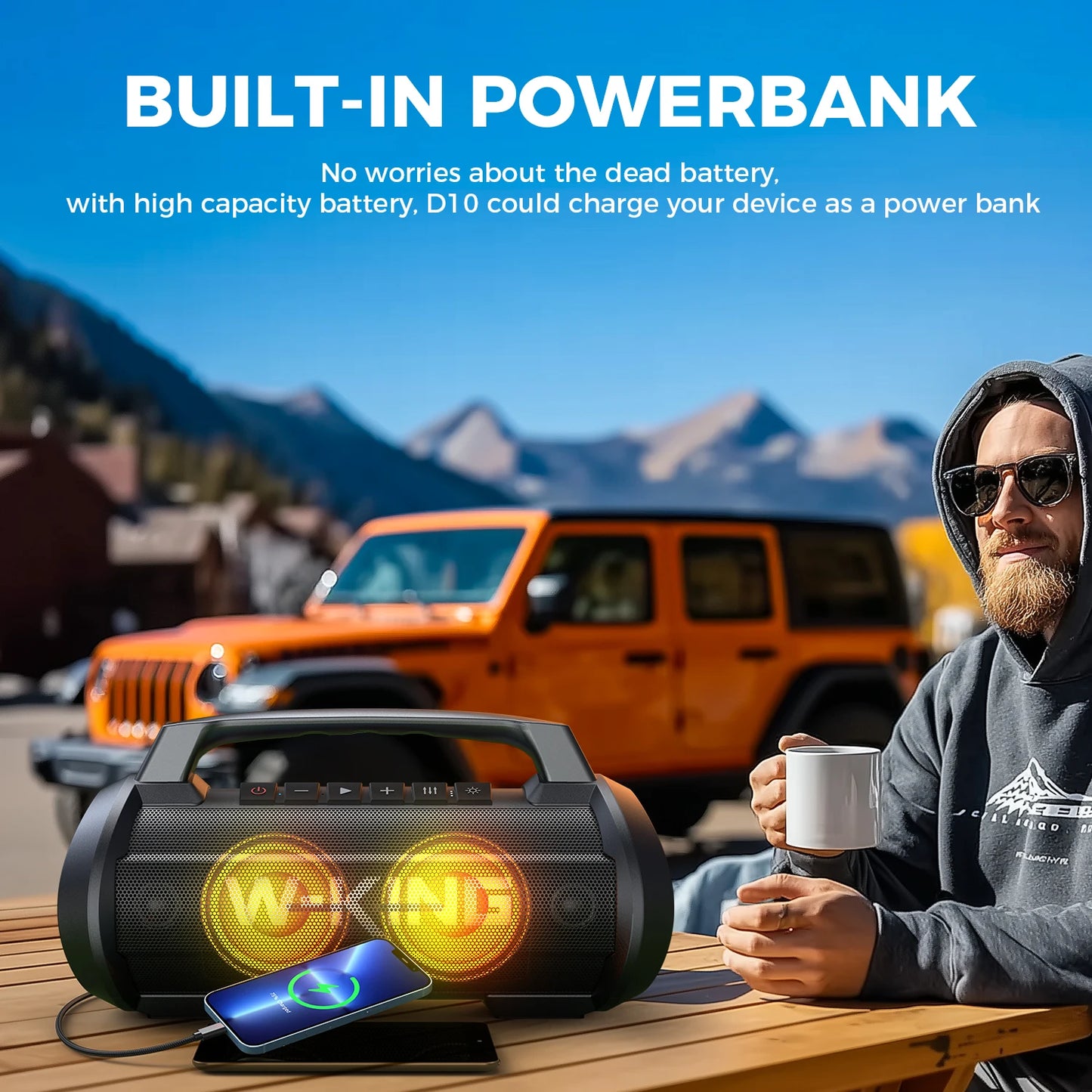 W-King 70W RMS Bluetooth Portable Speaker Subwoofer Bass Boost