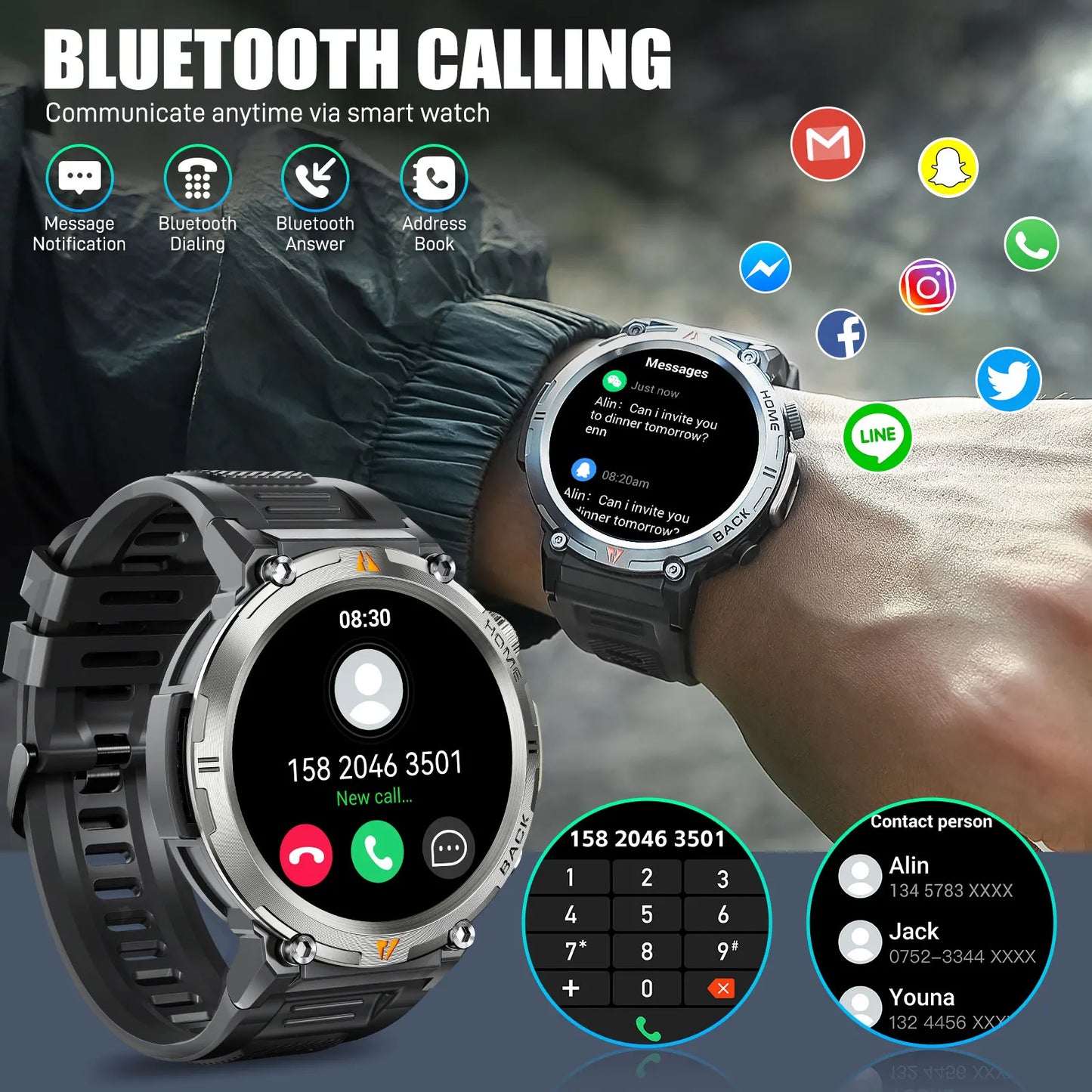 LaNikar KE3 Bluetooth Smart Watch For Men With Health Monitor