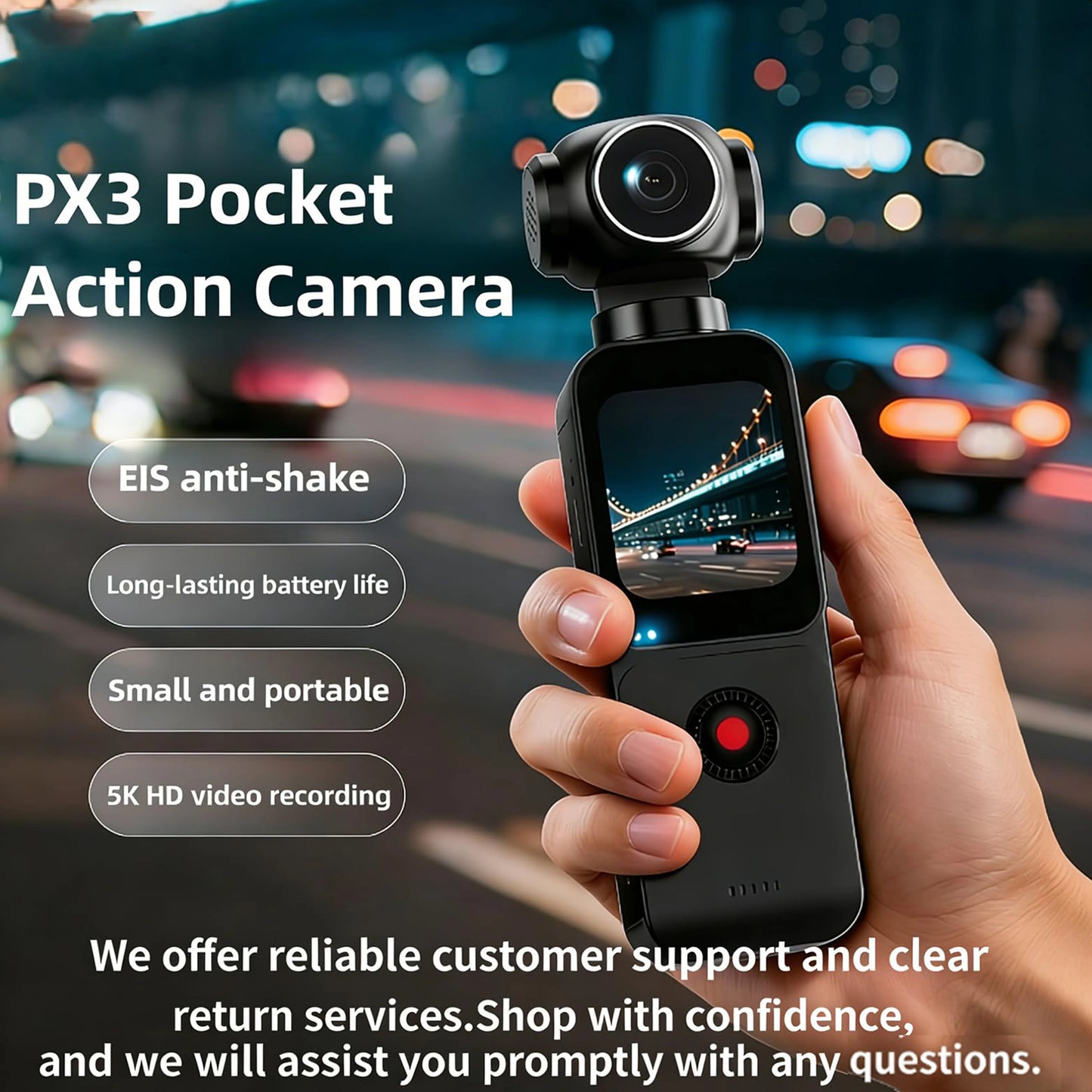 5K HD Handheld Action Camera With 270 Degree Lens Autofocus Touchscreen